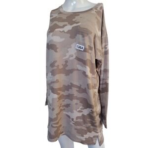 Jenni Intimates Sleep Shirt Women‎ S Kakhi Camo Knit Long Sleeves Loungewear